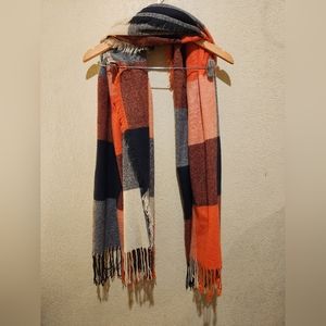 Madewell Scarf Women's Black Orange Tan Gray  Plaid Oversized Soft Shawl